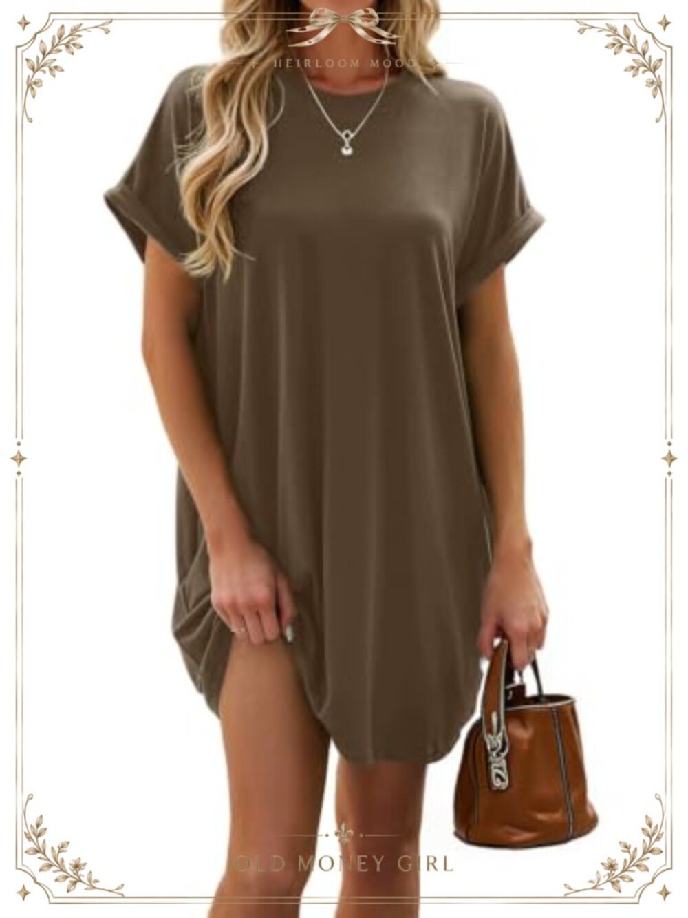Women Summer Casual Swing T Shirt Dress Rolled Sleeve Beach Cover Up Pockets